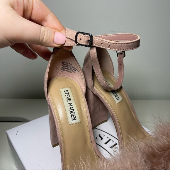 Steve Madden women's pink taupe Carabu fluffy coquette block heel sandals in 7.5 - Picture 7 of 11